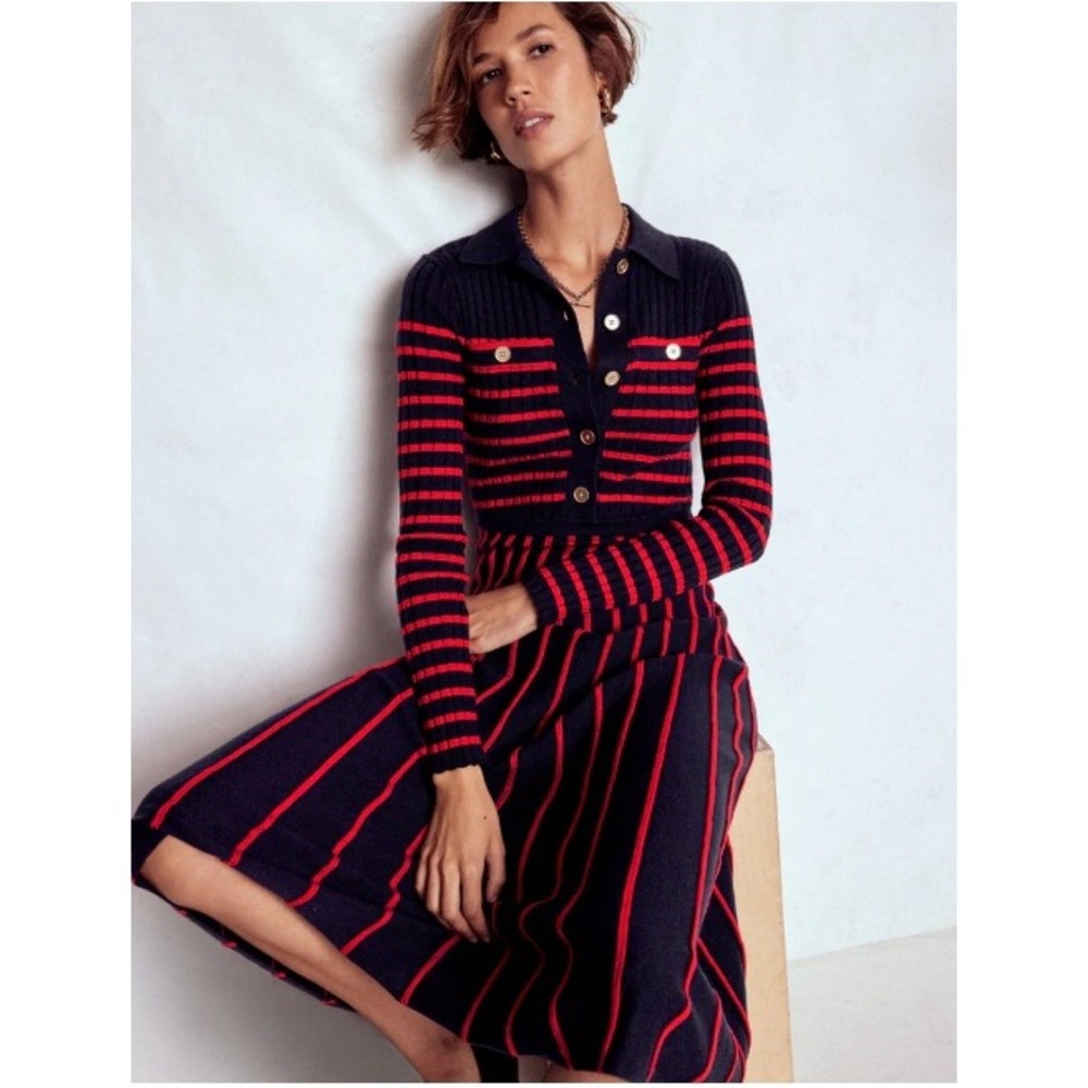 Boden Brönte Knitted Rib Midi Shirt Dress Polo Collar Gold Buttons | Size 16-18 - Picture 2 of 12